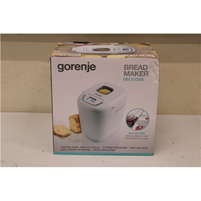 SALE OUT. Gorenje BM910WII Bread maker, Power 550 W, 15 programs, LCD display, White | Gorenje Bread maker | BM910WII | Power 550 W | Number of programs 15 | Display LCD | White | DAMAGED PACKAGING
