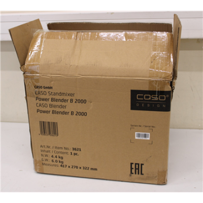 SALE OUT. Caso B 2000 Power Blender, Power 2000 W, Black | Caso Power Blender | B 2000 | Tabletop | 2000 W | Jar material Tritan | Jar capacity 2 L | Ice crushing | Black | DAMAGED PACKAGING, SCRATCHED SIDE OF LIQUID CONTAINER