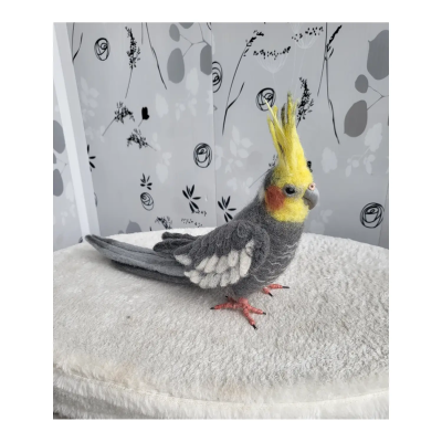 Скульптура попугая кореллы из валяной шерсти, ручная работа