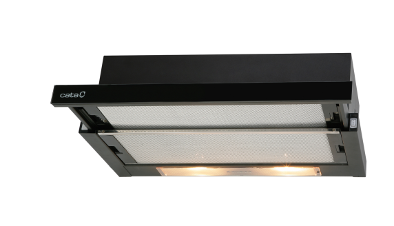 CATA | Hood | TF 2003 600 GBK | Telescopic | Energy efficiency class C | Width 60 cm | 390 m³ / h | Mechanical control | LED | Black Glass