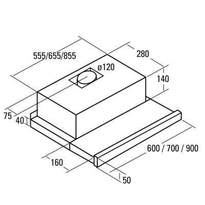 CATA | Hood | TF 2003 600 GBK | Telescopic | Energy efficiency class C | Width 60 cm | 390 m³ / h | Mechanical control | LED | Black Glass