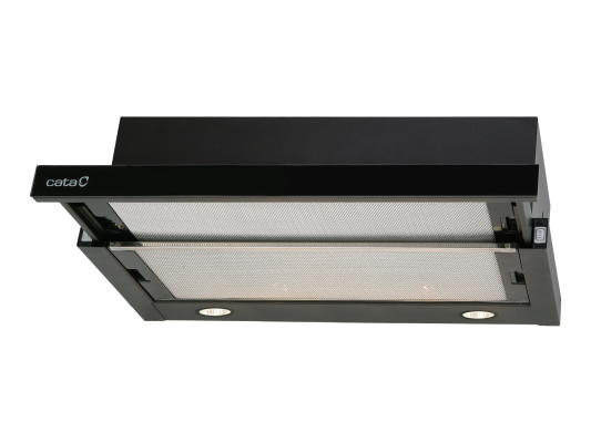CATA | Hood | TF 2003 600 GBK | Telescopic | Energy efficiency class C | Width 60 cm | 390 m³ / h | Mechanical control | LED | Black Glass
