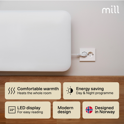 Mill | Heater | IB900DN Steel | Panel Heater | 900 W | Number of power levels 1 | Suitable for rooms up to 11-15 m² | White | N / A