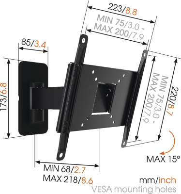 Vogels | Wall mount | MA2030-A1 | Full motion | 19-40 " | Maximum weight (capacity) 15 kg | Black