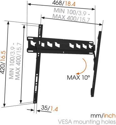 Vogels | Wall mount | MA3010-A1 | Tilt | 32-55 " | Maximum weight (capacity) 40 kg | Black