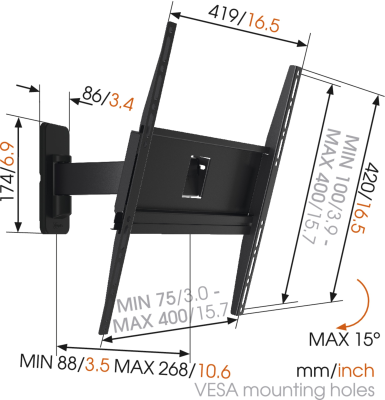 Vogels | Wall mount | MA3030-A1 | Full motion | 32-65 " | Maximum weight (capacity) 25 kg | Black