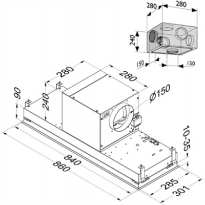 Novy | Hood | Mini Pure'line 820 | Canopy | Energy efficiency class A+ | Width 90 cm | 601 m³ / h | Mechanical control | LED | Stainless steel
