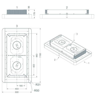 Novy | Hood (Recirculation) | Cloud 230 | Ceiling | Energy efficiency class Not applicable | Width 110 cm | 343 m³ / h | Remote control | LED | White
