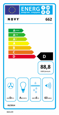 Novy | Hood | 662 | Telescopic | Energy efficiency class D | Width 60 cm | 594 m³ / h | Mechanical control | LED | Stainless steel