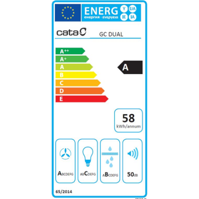 CATA | Hood | GC DUAL A 75 XGWH | Canopy | Energy efficiency class A | Width 79.2 cm | 820 m³ / h | Touch control | LED | White glass