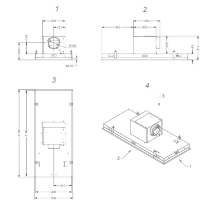 Novy | Hood | Pure'line 6841 | Ceiling | Energy efficiency class A+ | Width 120 cm | 615 m³ / h | Mechanical control | LED | White