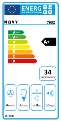 Novy | Hood | Flat'line 7602 | Wall mounted | Energy efficiency class A+ | Width 90 cm | 635 m³ / h | Mechanical control | LED | Black