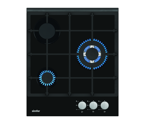 Simfer | Hob | H4.305.HGSSP | Gas on glass | Number of burners / cooking zones 3 | Rotary knobs | Black