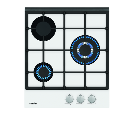 Simfer | Hob | H4.305.HGSBB | Gas on glass | Number of burners / cooking zones 3 | Rotary knobs | White