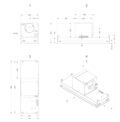 Novy | Hood | Mini Pure'line 821 | Canopy | Energy efficiency class A+ | Width 90 cm | 601 m³ / h | Mechanical control | LED | White