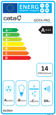 CATA | Hood | Goya PRO 90 BK | Wall mounted | Energy efficiency class A+++ | Width 90 cm | 842 m³ / h | Touch control | LED | Black glass