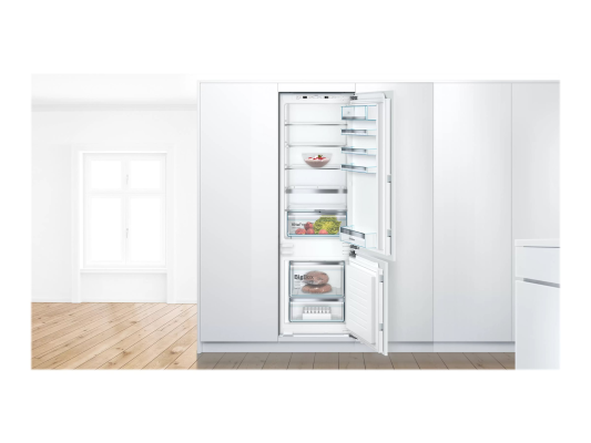 Bosch | Serie 6 Refrigerator | KIS87AFE0 | Energy efficiency class E | Built-in | Combi | Height 177 cm | Fridge net capacity 209 L | Freezer net capacity 63 L | Display | 36 dB | White