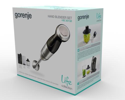 Gorenje | Blender | HBC807QB | Hand Blender | 800 W | Jar material Plastic | Jar capacity 0.5 L | Chopper | Black