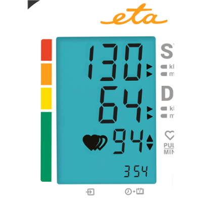 ETA | Upper Arm Blood Pressure Monitor | ETA229790000 | Memory function | Number of users 2 user(s) | 4 | Suitable for home use. Measurement of systolic and diastolic pressure, pulse. Oscillometric measurement method. Display of measured value