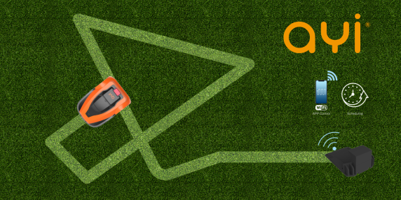 AYI | Robot Lawn Mower | A1 600i | Mowing Area 600 m² | WiFi APP Yes (Android; iOs) | Working time 60 min | Brushless Motor | Maximum Incline 37 % | Speed 22 m / min | Waterproof IPX4 | 68 dB | 2600 mAh | 120 m boundary wire; 120 p