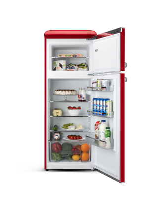 ETA | Refrigerator | ETA253490030E Storio retro | Energy efficiency class E | Free standing | Double Door | Height 148.2 cm | Fridge net capacity 170 L | Freezer net capacity 45 L | 44 dB | Red