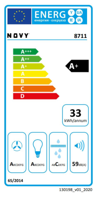 Novy | Hood | Fusion Pro 8711 | Telescopic | Energy efficiency class A+ | Width 60 cm | 682 m³ / h | Touch control | LED | White