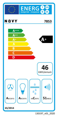 Novy | Hood | Vision 7853 | Wall mounted | Energy efficiency class A+ | Width 75 cm | 788 m³ / h | Touch control | LED | Black