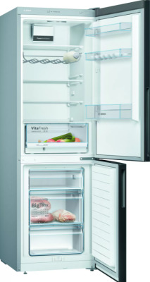 Bosch | Refrigerator | KGV36VBEAS | Energy efficiency class E | Free standing | Combi | Height 186 cm | Fridge net capacity 214 L | Freezer net capacity 94 L | 39 dB | Black