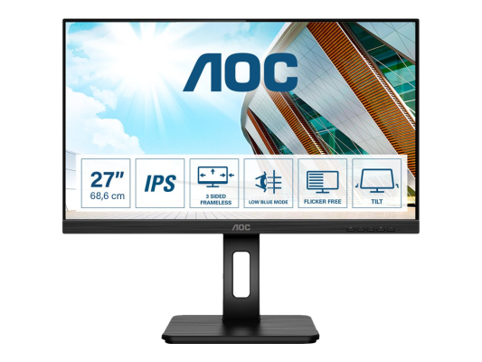 AOC | LED Monitor | 27P2Q | 27 " | IPS | FHD | 16:9 | 75 Hz | 4 ms | 1920 x 1080 | 250 cd / m² | Headphone out (3.5mm) | HDMI ports quantity 1 | Black | Warranty 36 month(s)