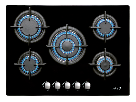 CATA | Hob | L 7005 CI BK | Gas on glass | Number of burners / cooking zones 5 | Rotary knobs | Black