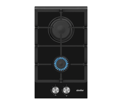 Simfer | Hob | H3.201.TGRSP | Gas on glass | Number of burners / cooking zones 2 | Rotary knobs | Black