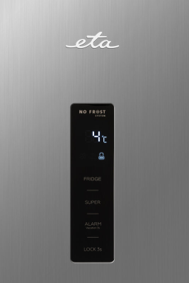 ETA | Refrigerator | ETA254990010E | Energy efficiency class E | Free standing | Larder | Height 185 cm | No Frost system | Fridge net capacity 359 L | Freezer net capacity 0 L | Display | 40 dB | Silver