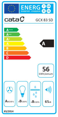CATA | Hood | GCX 83 SD | Canopy | Energy efficiency class A | Width 83 cm | 750 m³ / h | Touch Control | LED | Stainless steel / Gray glass