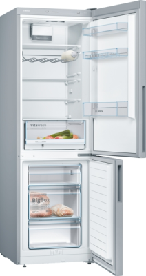 Bosch | Refrigerator | KGV36VIEAS | Energy efficiency class E | Free standing | Combi | Height 186 cm | No Frost system | Fridge net capacity 214 L | Freezer net capacity 94 L | 39 dB | Stainless Steel