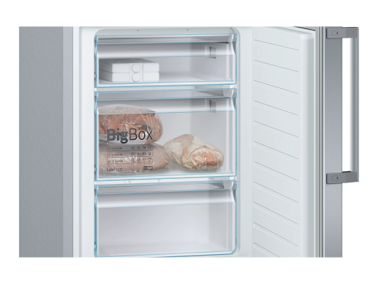 Bosch | Refrigerator | KGE398IBP Series 6 | Energy efficiency class B | Free standing | Combi | Height 201 cm | Fridge net capacity 249 L | Freezer net capacity 94 L | 38 dB | Inox