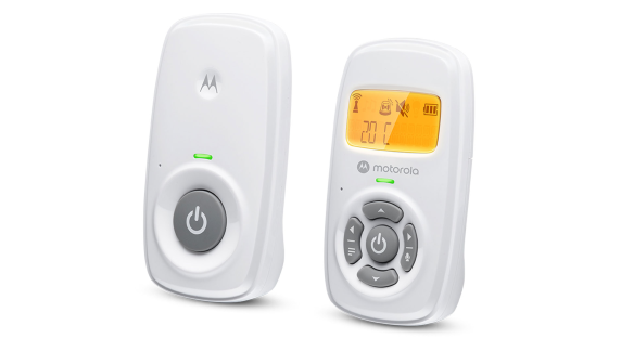 Motorola | Audio Baby Monitor | AM24 | 1.5” LCD black and white display with orange backlight; 1.5” LCD black and white display with orange backlight; Connect one baby unit to two parent units to monitor from different rooms; Rechargeable portable p
