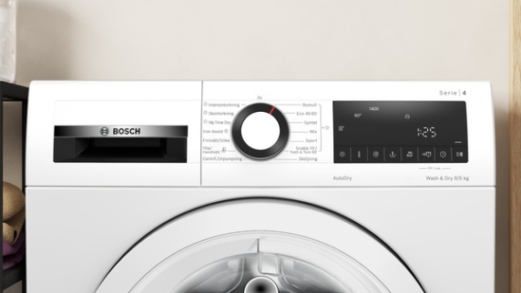 Bosch | Washing Machine with Dryer | WNA144VLSN | Energy efficiency class B | Front loading | Washing capacity 9 kg | 1400 RPM | Depth 59 cm | Width 60 cm | Display | LED | Drying system | Drying capacity 5 kg | Steam function |