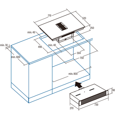 CATA | IAS 770 | Induction hob with built-in hood | Number of burners / cooking zones 4 | Touch | Timer | Black