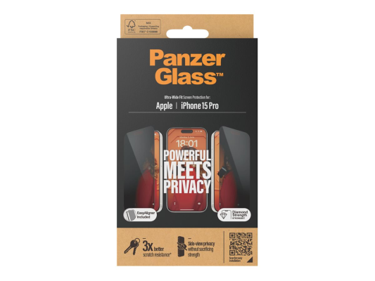 PanzerGlass | Screen protector | Apple | iPhone 15 Pro | Glass | Black | Ultra-Wide Fit w. EasyAligner