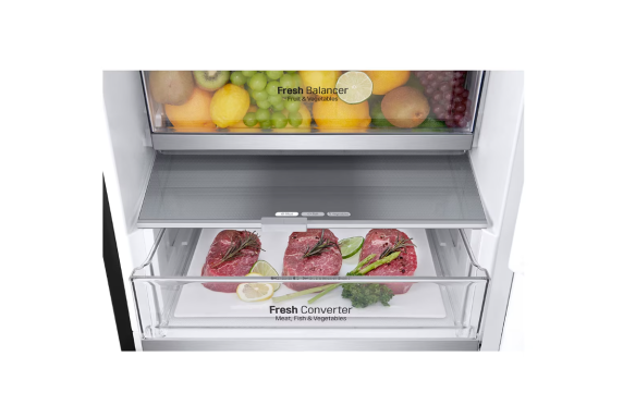 LG | Refrigerator | GBV7280CEV | Energy efficiency class C | Free standing | Combi | Height 203 cm | No Frost system | Fridge net capacity 277 L | Freezer net capacity 110 L | Display | 35 dB | Black