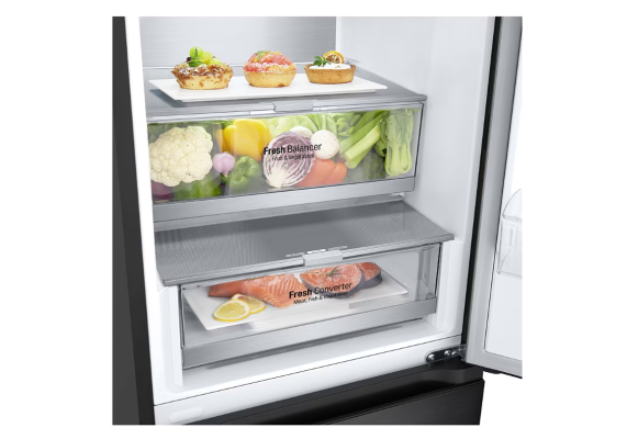 LG | Refrigerator | GBV7280CEV | Energy efficiency class C | Free standing | Combi | Height 203 cm | No Frost system | Fridge net capacity 277 L | Freezer net capacity 110 L | Display | 35 dB | Black