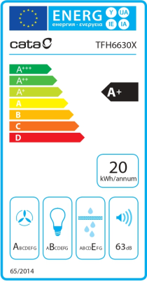 CATA | Hood | TFH 6630 X / A | Telescopic | Energy efficiency class A+ | Width 60 cm | 605 m³ / h | Touch Control | LED | Stainless steel