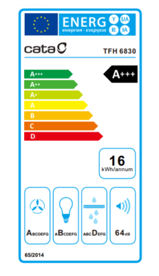 CATA | Hood | TFH 6830 X | Telescopic | Energy efficiency class A+++ | Width 60 cm | 795 m³ / h | Touch Control | LED | Stainless steel