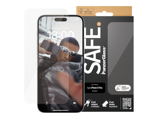 PanzerGlass | SAFE | Screen protector | Apple | iPhone 15 PLUS | Glass | Clear | Ultra-Wide Fit