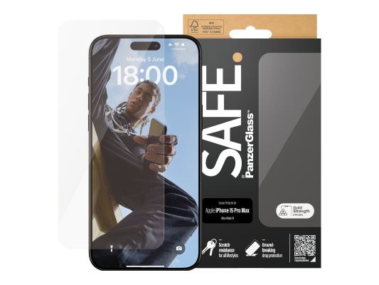 PanzerGlass | SAFE | Screen protector | Apple | Iphone15 PRO MAX | Glass | Clear | Ultra-Wide Fit