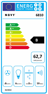 Novy | Hood | 6810 Pureline Compact | Ceiling | Energy efficiency class B | Width 86.8 cm | 650 m³ / h | Remote control / Push buttons | LED | Stainless steel