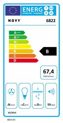 Novy | Hood | 6822 Pureline Compact | Ceiling | Energy efficiency class B | Width 116.8 cm | 651 m³ / h | Remote control / Push buttons | LED | Black