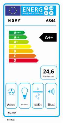 Novy | Hood | 6844 Pureline | Ceiling | Energy efficiency class A++ | Width 116.8 cm | 611 m³ / h | Remote control / Push buttons | No lighting | White