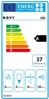 Novy | Hood | 686 Fusion | Telescopic | Energy efficiency class A | Width 82 cm | 635 m³ / h | Touch control | LED | White