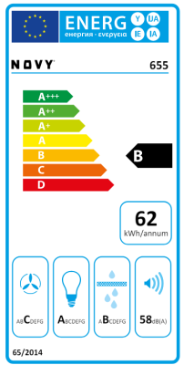 Novy | Hood | 655 Essence | Telescopic | Energy efficiency class B | Width 89.8 cm | 405 m³ / h | Push buttons | LED | Stainless steel